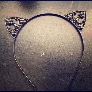 Jeweled cat ear headband hair accessory
